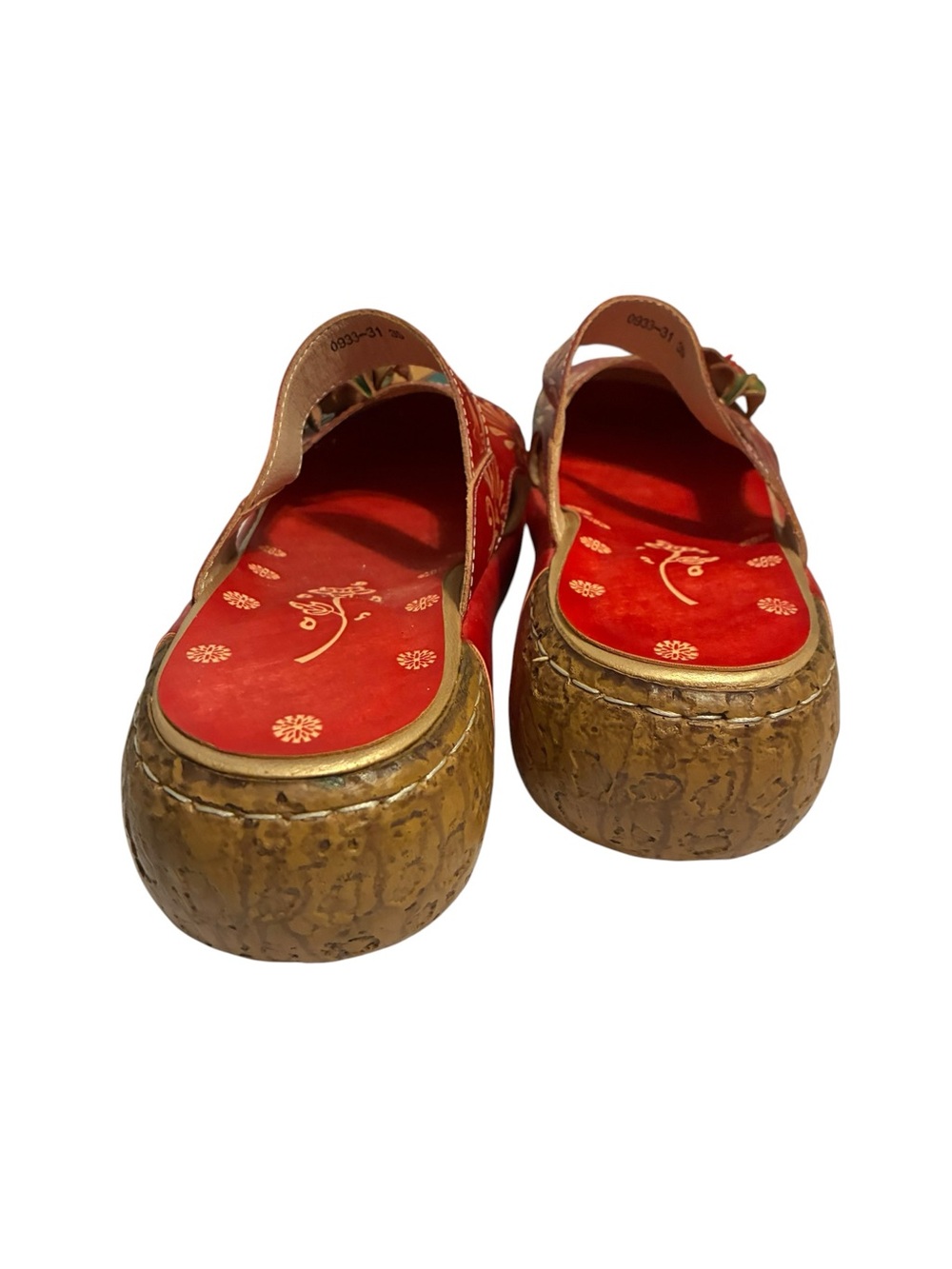 Colorblock Floral Leather Clogs in Red, Teal, Mustard & Green - Picture 3 of 6